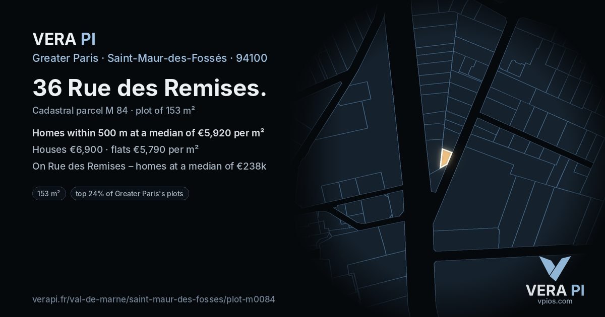 36 Rue des Remises, Saint-Maur-des-Fossés at night – the plot lit, the parcels around coloured by the prices near them