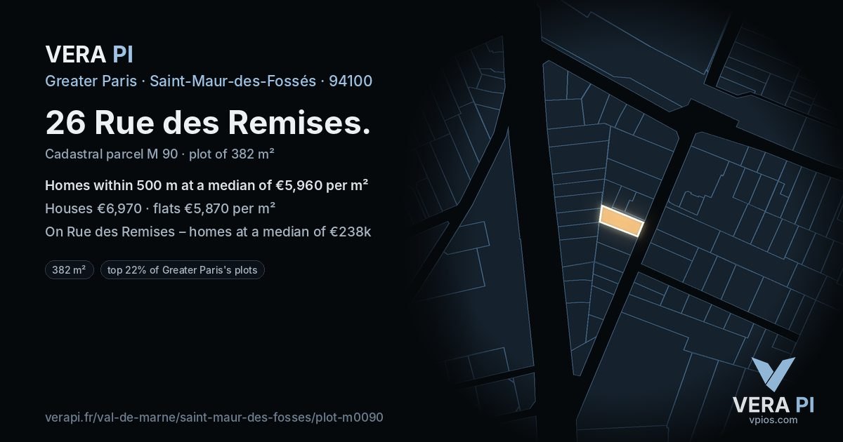 26 Rue des Remises, Saint-Maur-des-Fossés at night – the plot lit, the parcels around coloured by the prices near them
