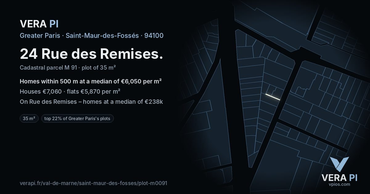 24 Rue des Remises, Saint-Maur-des-Fossés at night – the plot lit, the parcels around coloured by the prices near them