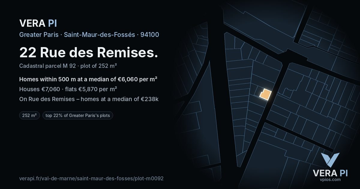 22 Rue des Remises, Saint-Maur-des-Fossés at night – the plot lit, the parcels around coloured by the prices near them