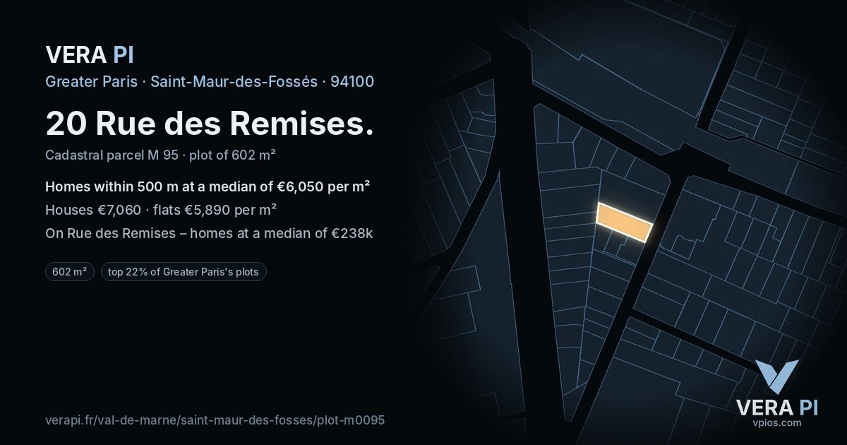 20 Rue des Remises, Saint-Maur-des-Fossés at night – the plot lit, the parcels around coloured by the prices near them