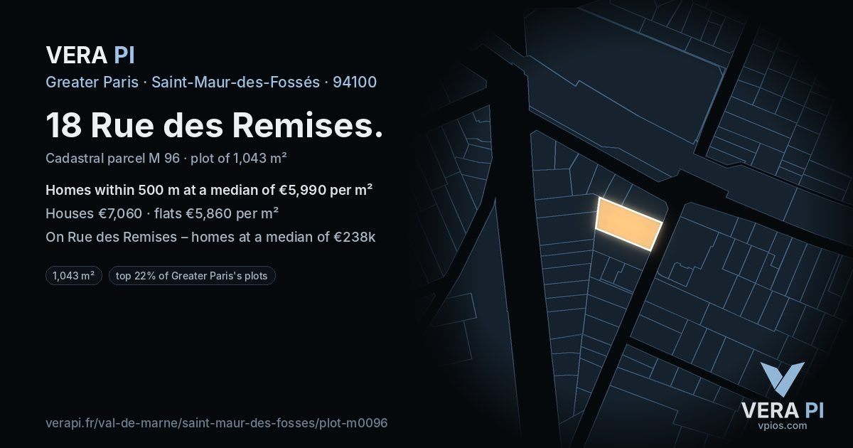 18 Rue des Remises, Saint-Maur-des-Fossés at night – the plot lit, the parcels around coloured by the prices near them