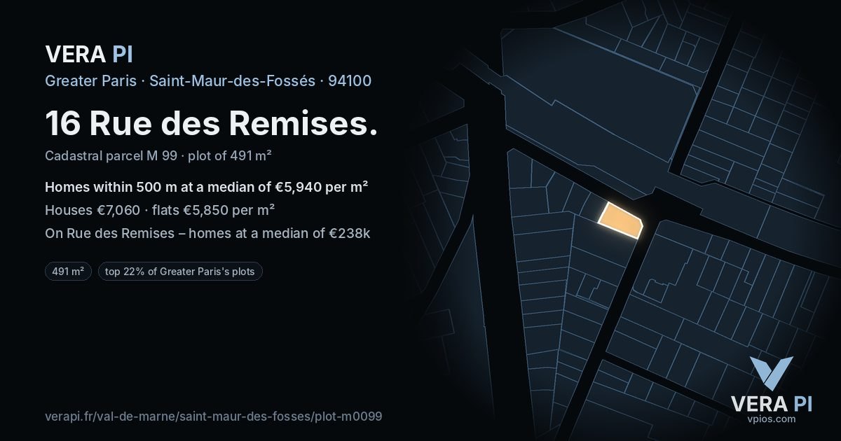 16 Rue des Remises, Saint-Maur-des-Fossés at night – the plot lit, the parcels around coloured by the prices near them
