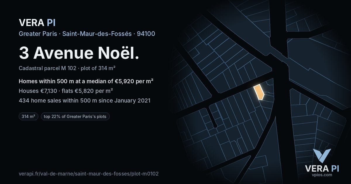 3 Avenue Noël, Saint-Maur-des-Fossés at night – the plot lit, the parcels around coloured by the prices near them