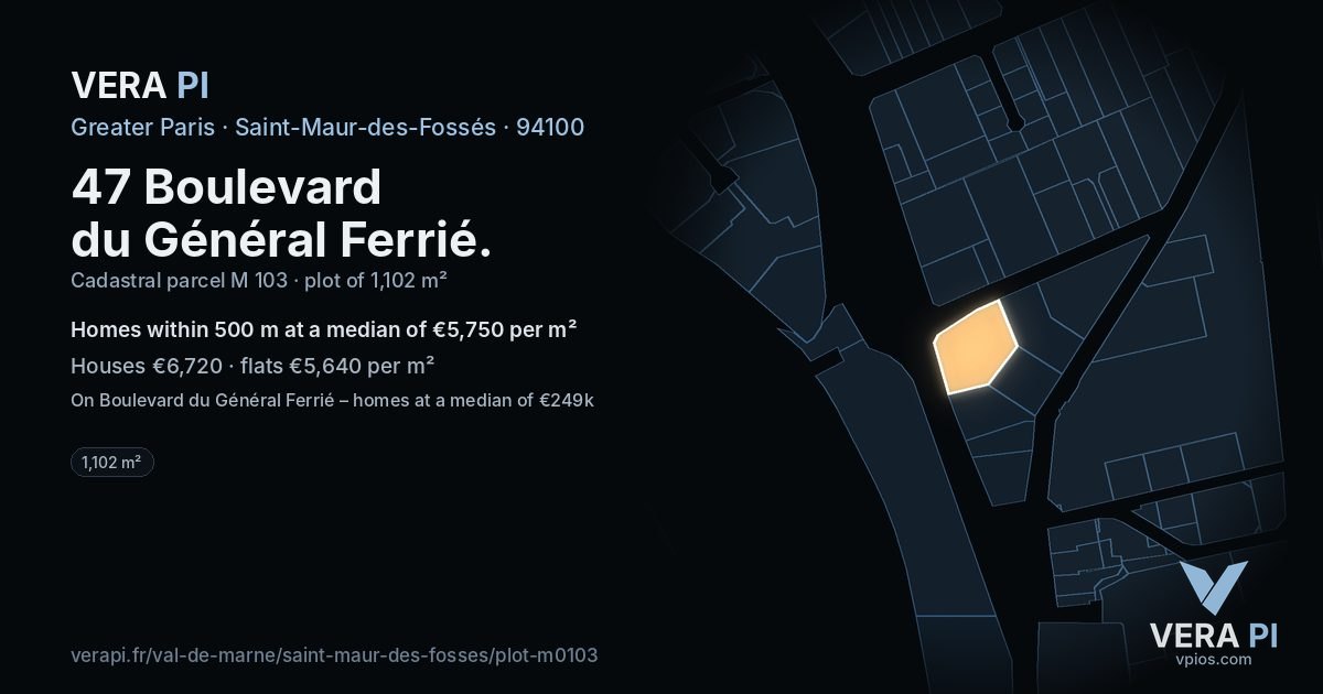 47 Boulevard du Général Ferrié, Saint-Maur-des-Fossés at night – the plot lit, the parcels around coloured by the prices near them