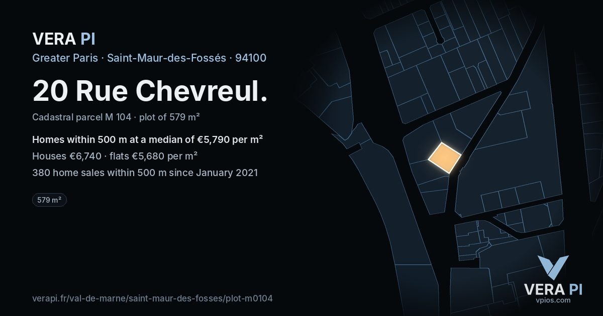 20 Rue Chevreul, Saint-Maur-des-Fossés at night – the plot lit, the parcels around coloured by the prices near them