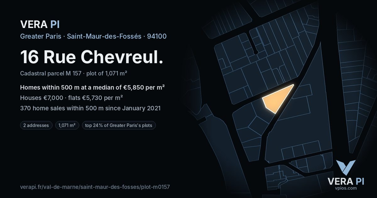 16 Rue Chevreul, Saint-Maur-des-Fossés at night – the plot lit, the parcels around coloured by the prices near them