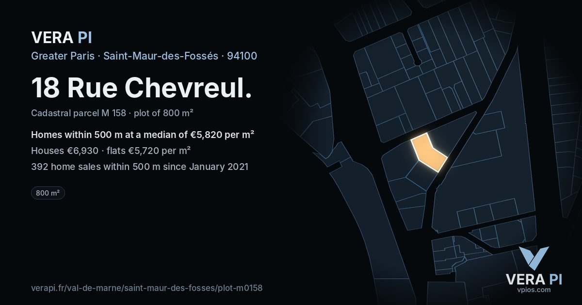 18 Rue Chevreul, Saint-Maur-des-Fossés at night – the plot lit, the parcels around coloured by the prices near them