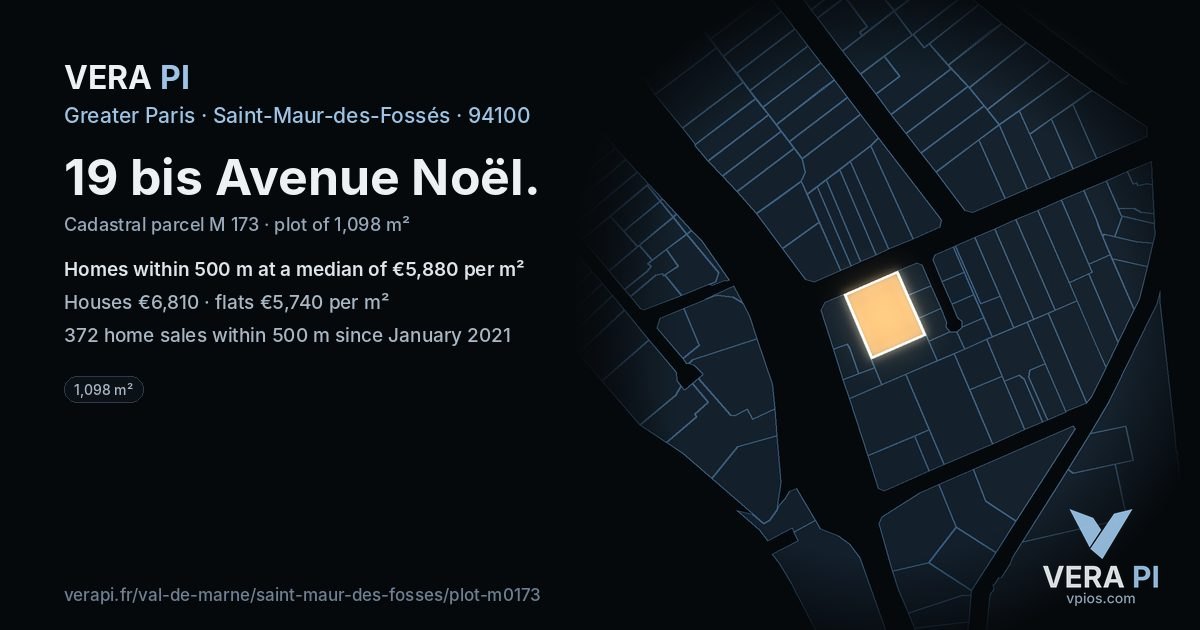 19 bis Avenue Noël, Saint-Maur-des-Fossés at night – the plot lit, the parcels around coloured by the prices near them