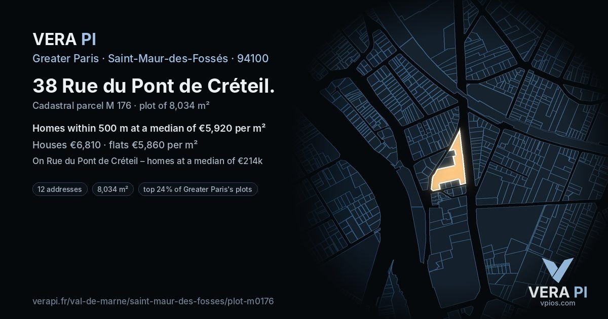 38 Rue du Pont de Créteil, Saint-Maur-des-Fossés at night – the plot lit, the parcels around coloured by the prices near them