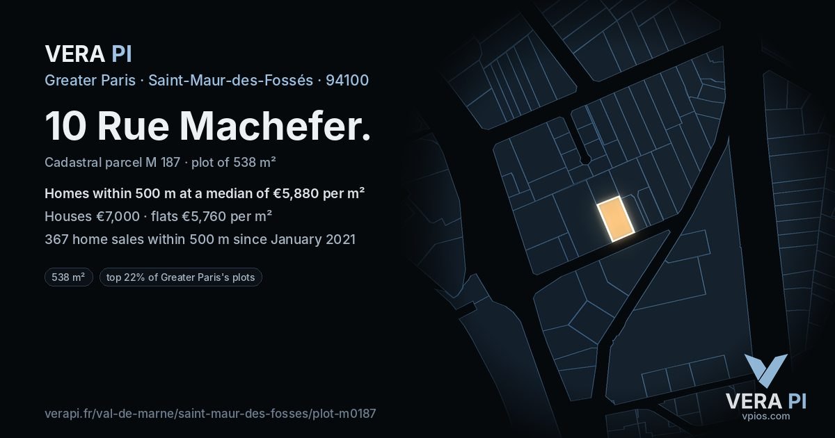 10 Rue Machefer, Saint-Maur-des-Fossés at night – the plot lit, the parcels around coloured by the prices near them
