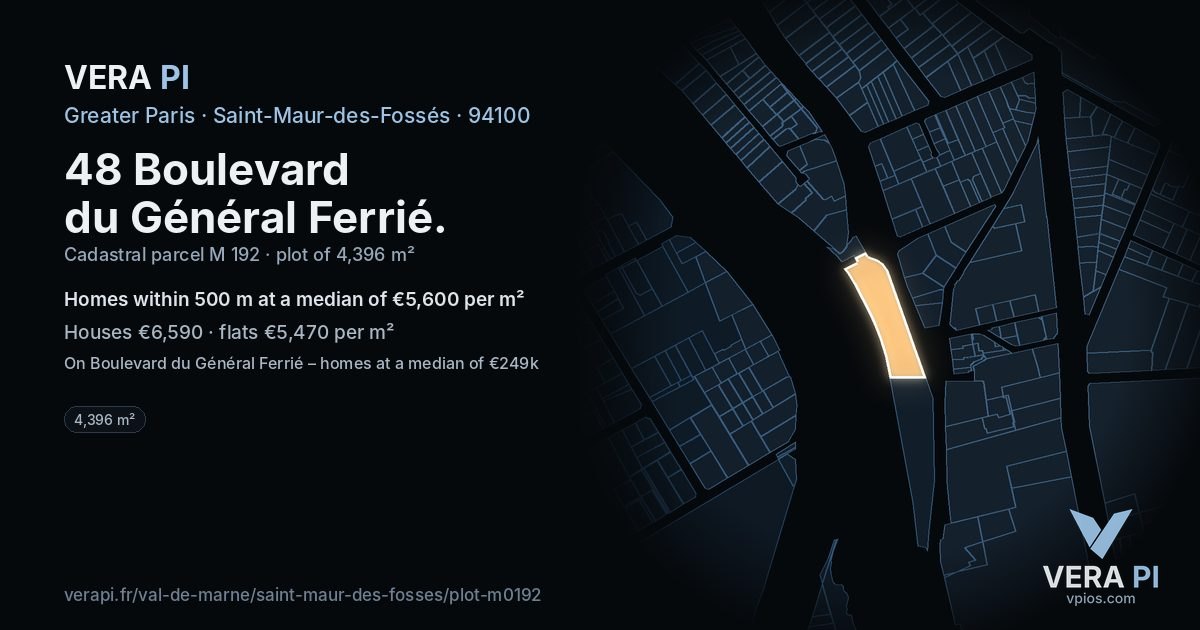 48 Boulevard du Général Ferrié, Saint-Maur-des-Fossés at night – the plot lit, the parcels around coloured by the prices near them
