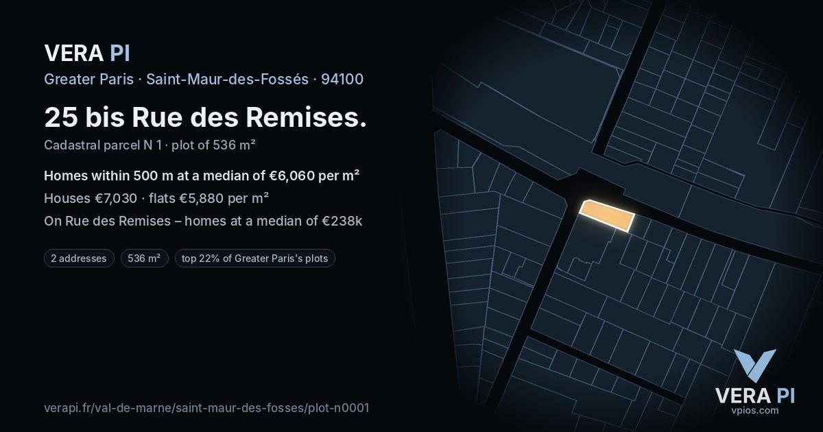 25 bis Rue des Remises, Saint-Maur-des-Fossés at night – the plot lit, the parcels around coloured by the prices near them