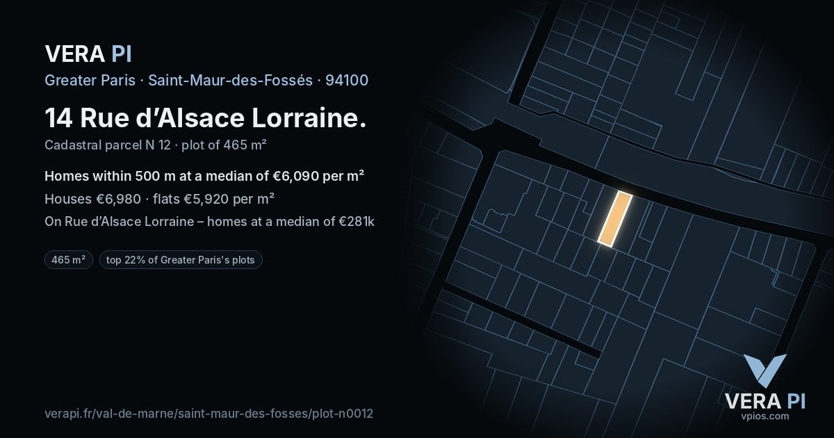 14 Rue d’Alsace Lorraine, Saint-Maur-des-Fossés at night – the plot lit, the parcels around coloured by the prices near them