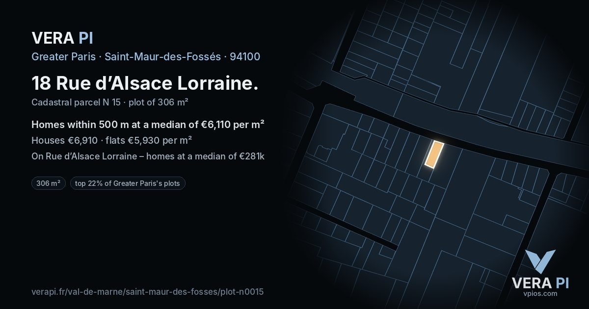 18 Rue d’Alsace Lorraine, Saint-Maur-des-Fossés at night – the plot lit, the parcels around coloured by the prices near them