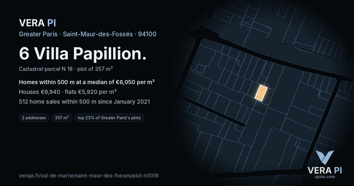 6 Villa Papillion, Saint-Maur-des-Fossés at night – the plot lit, the parcels around coloured by the prices near them