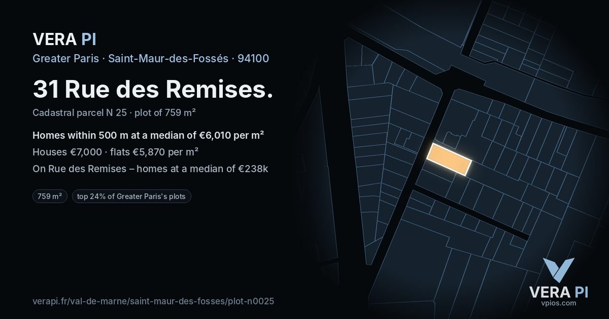 31 Rue des Remises, Saint-Maur-des-Fossés at night – the plot lit, the parcels around coloured by the prices near them