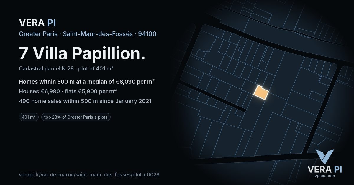 7 Villa Papillion, Saint-Maur-des-Fossés at night – the plot lit, the parcels around coloured by the prices near them