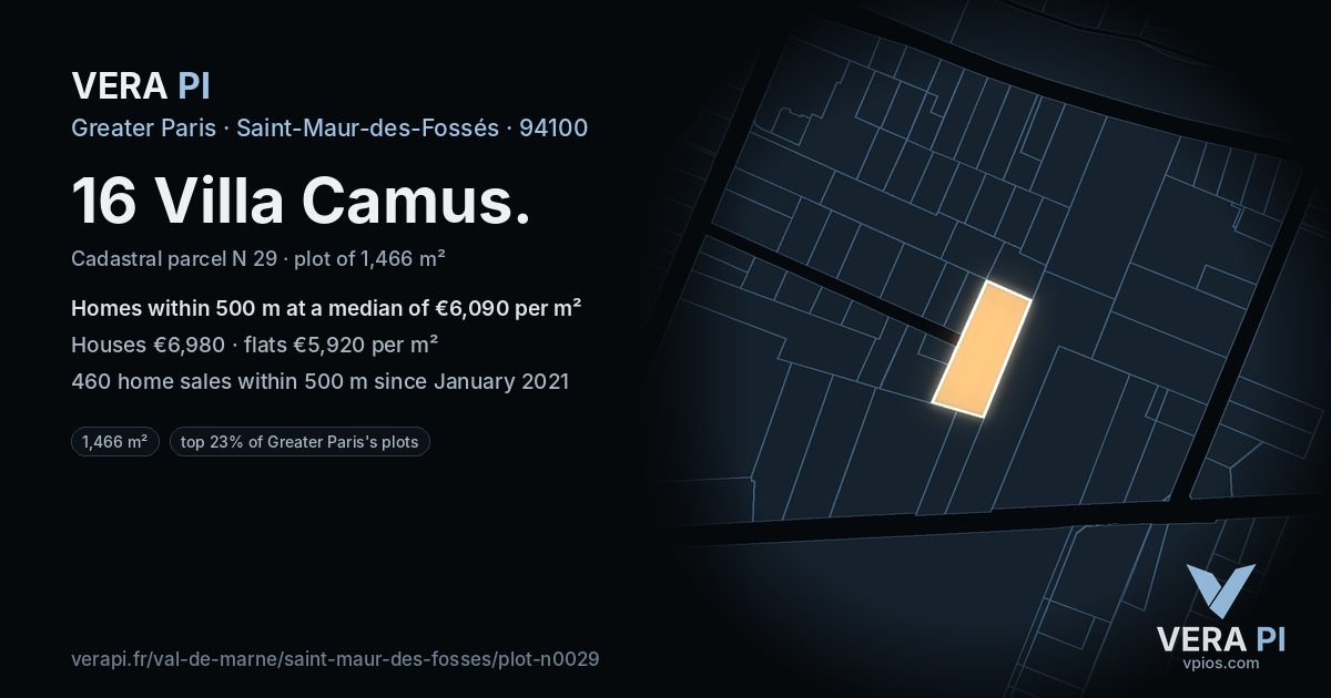 16 Villa Camus, Saint-Maur-des-Fossés at night – the plot lit, the parcels around coloured by the prices near them