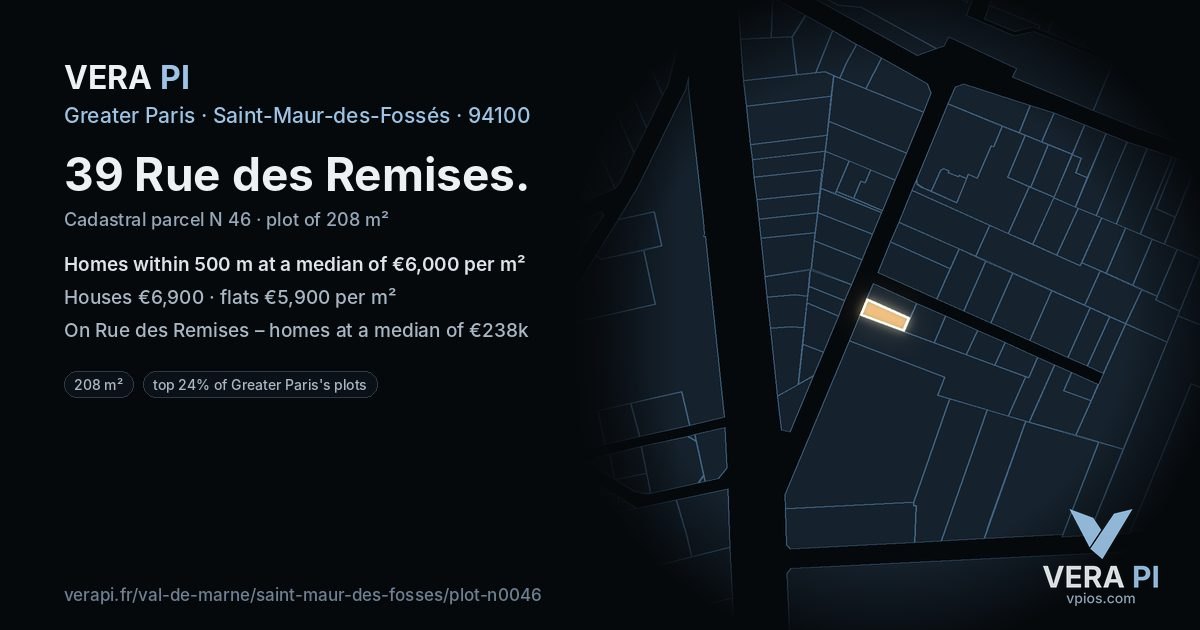 39 Rue des Remises, Saint-Maur-des-Fossés at night – the plot lit, the parcels around coloured by the prices near them