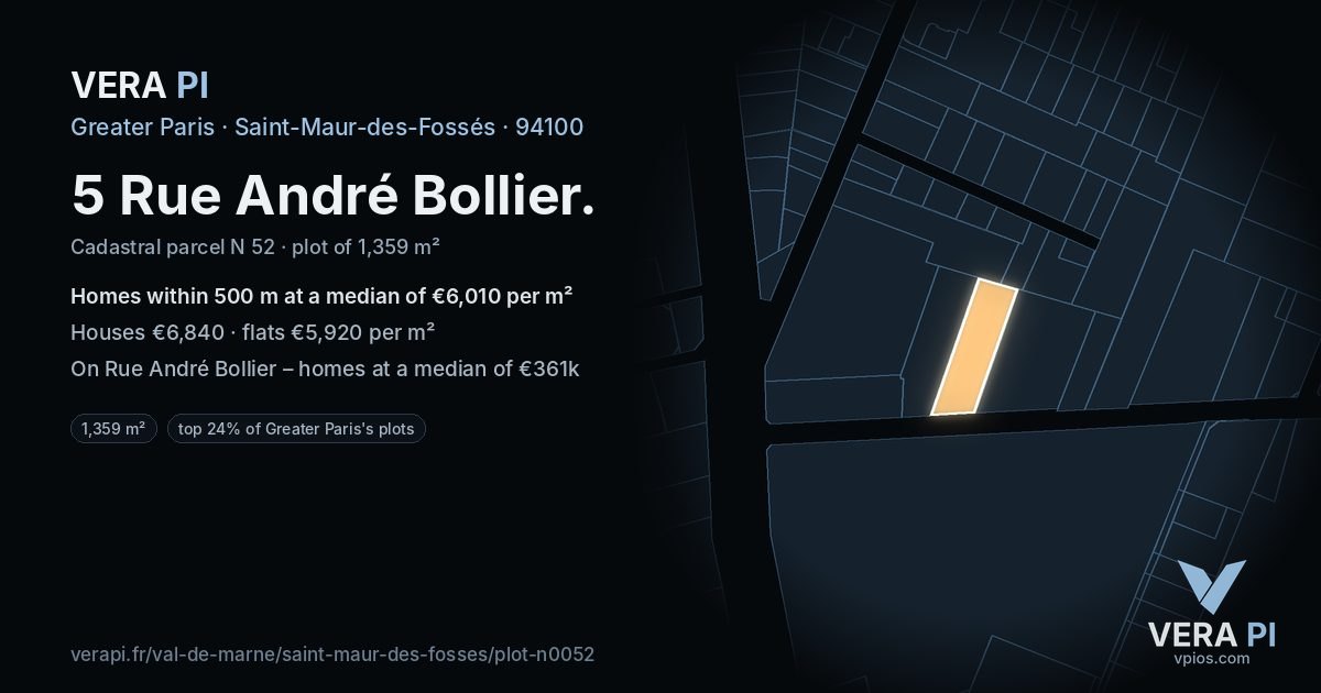 5 Rue André Bollier, Saint-Maur-des-Fossés at night – the plot lit, the parcels around coloured by the prices near them