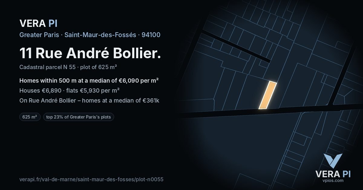 11 Rue André Bollier, Saint-Maur-des-Fossés at night – the plot lit, the parcels around coloured by the prices near them