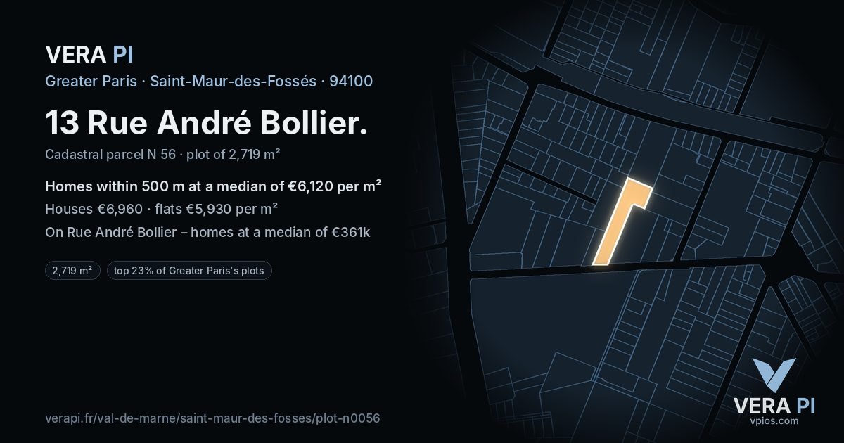 13 Rue André Bollier, Saint-Maur-des-Fossés at night – the plot lit, the parcels around coloured by the prices near them