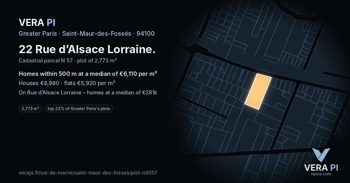 22 Rue d’Alsace Lorraine, Saint-Maur-des-Fossés at night – the plot lit, the parcels around coloured by the prices near them