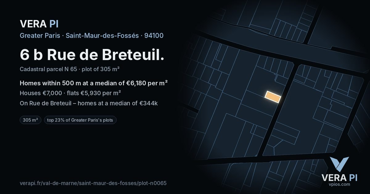 6 b Rue de Breteuil, Saint-Maur-des-Fossés at night – the plot lit, the parcels around coloured by the prices near them