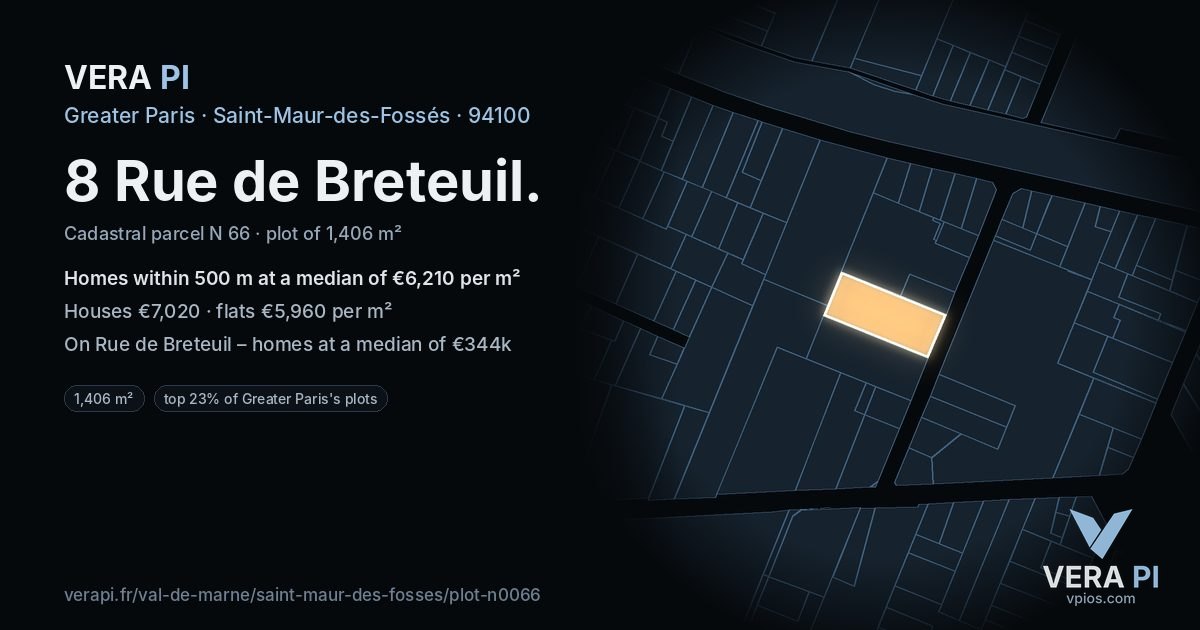 8 Rue de Breteuil, Saint-Maur-des-Fossés at night – the plot lit, the parcels around coloured by the prices near them