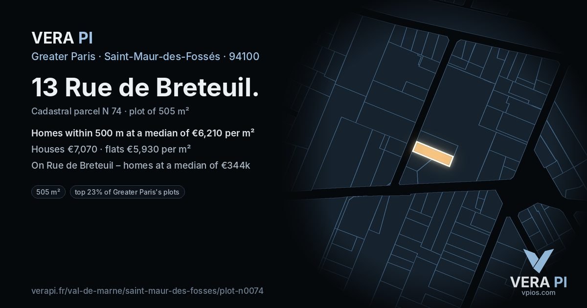 13 Rue de Breteuil, Saint-Maur-des-Fossés at night – the plot lit, the parcels around coloured by the prices near them