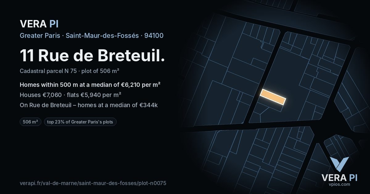 11 Rue de Breteuil, Saint-Maur-des-Fossés at night – the plot lit, the parcels around coloured by the prices near them