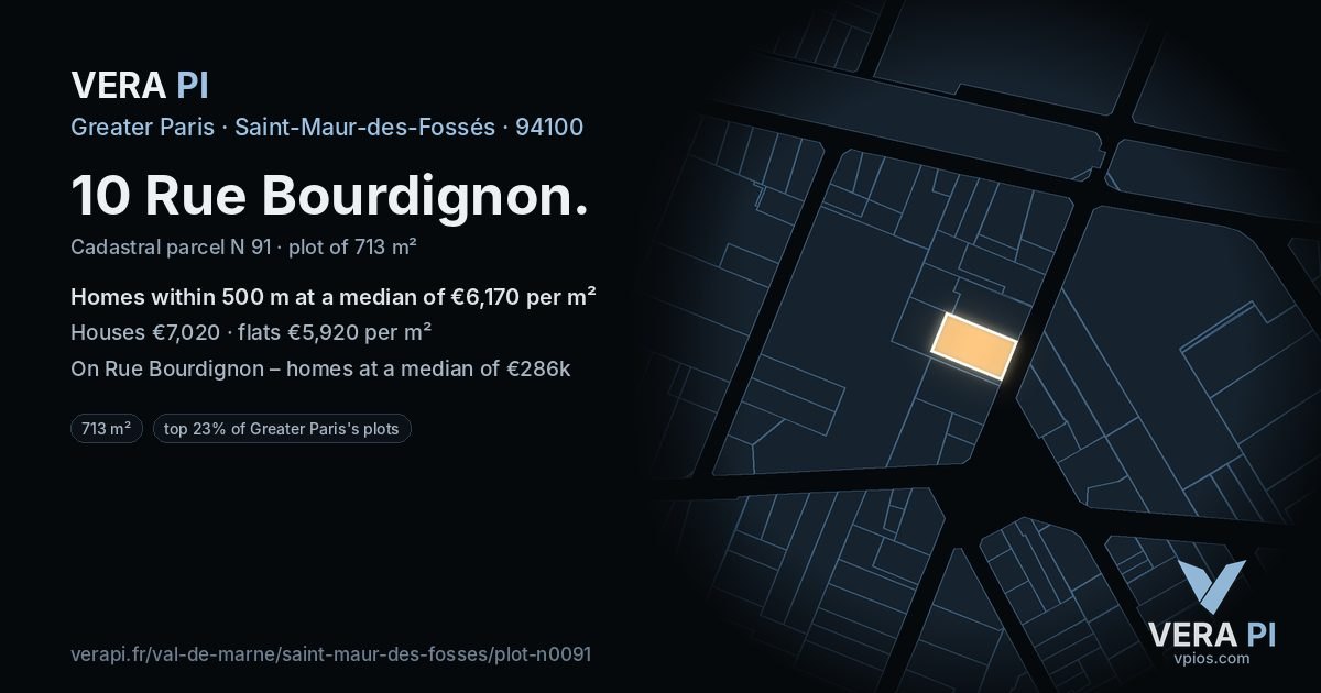10 Rue Bourdignon, Saint-Maur-des-Fossés at night – the plot lit, the parcels around coloured by the prices near them
