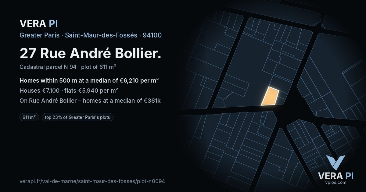 27 Rue André Bollier, Saint-Maur-des-Fossés at night – the plot lit, the parcels around coloured by the prices near them