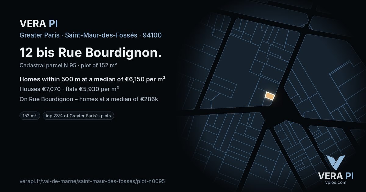 12 bis Rue Bourdignon, Saint-Maur-des-Fossés at night – the plot lit, the parcels around coloured by the prices near them