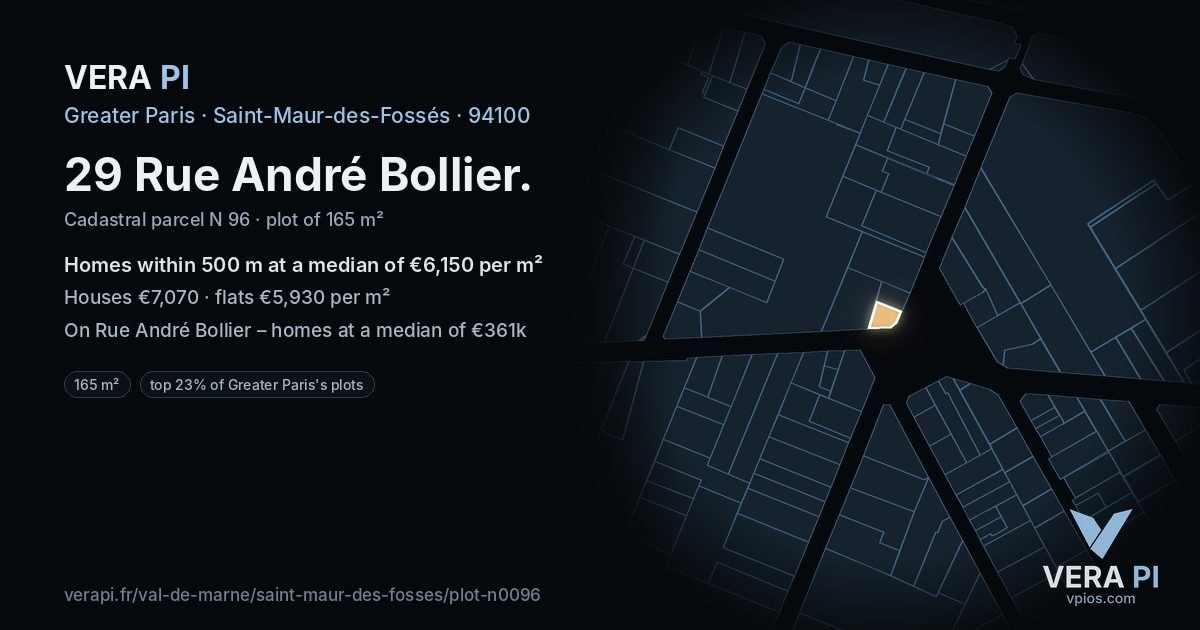 29 Rue André Bollier, Saint-Maur-des-Fossés at night – the plot lit, the parcels around coloured by the prices near them