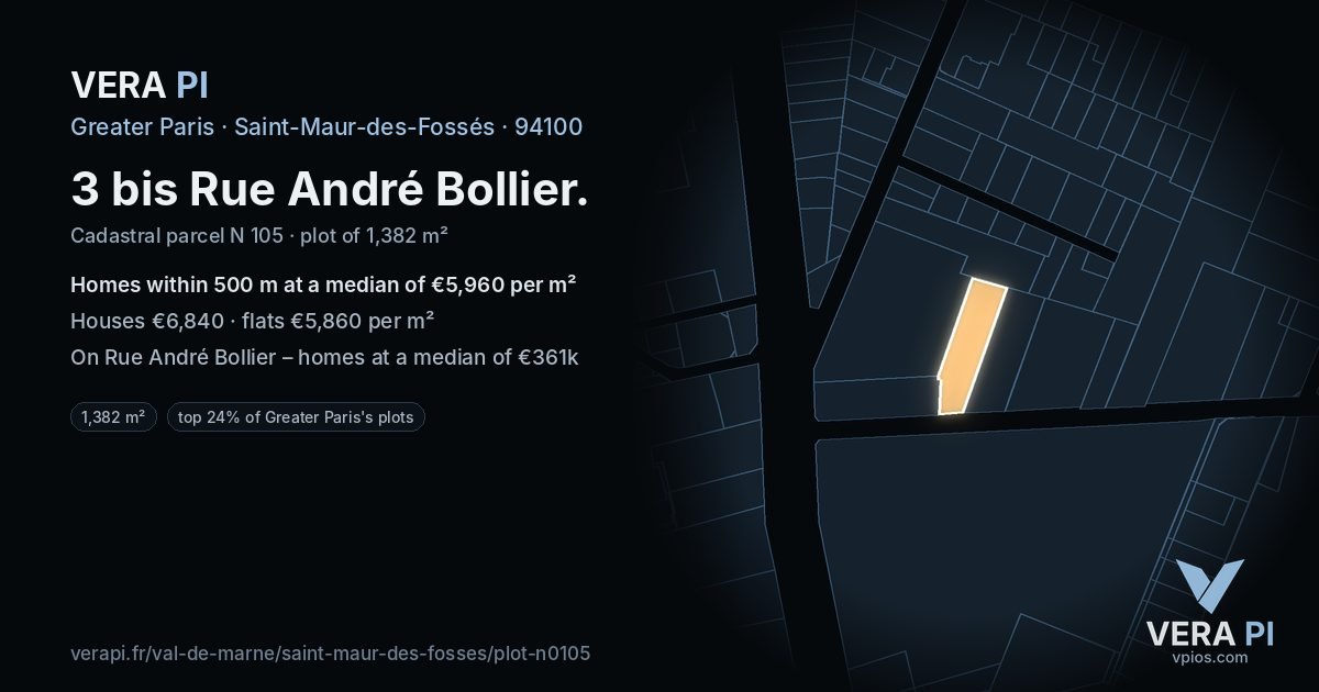 3 bis Rue André Bollier, Saint-Maur-des-Fossés at night – the plot lit, the parcels around coloured by the prices near them