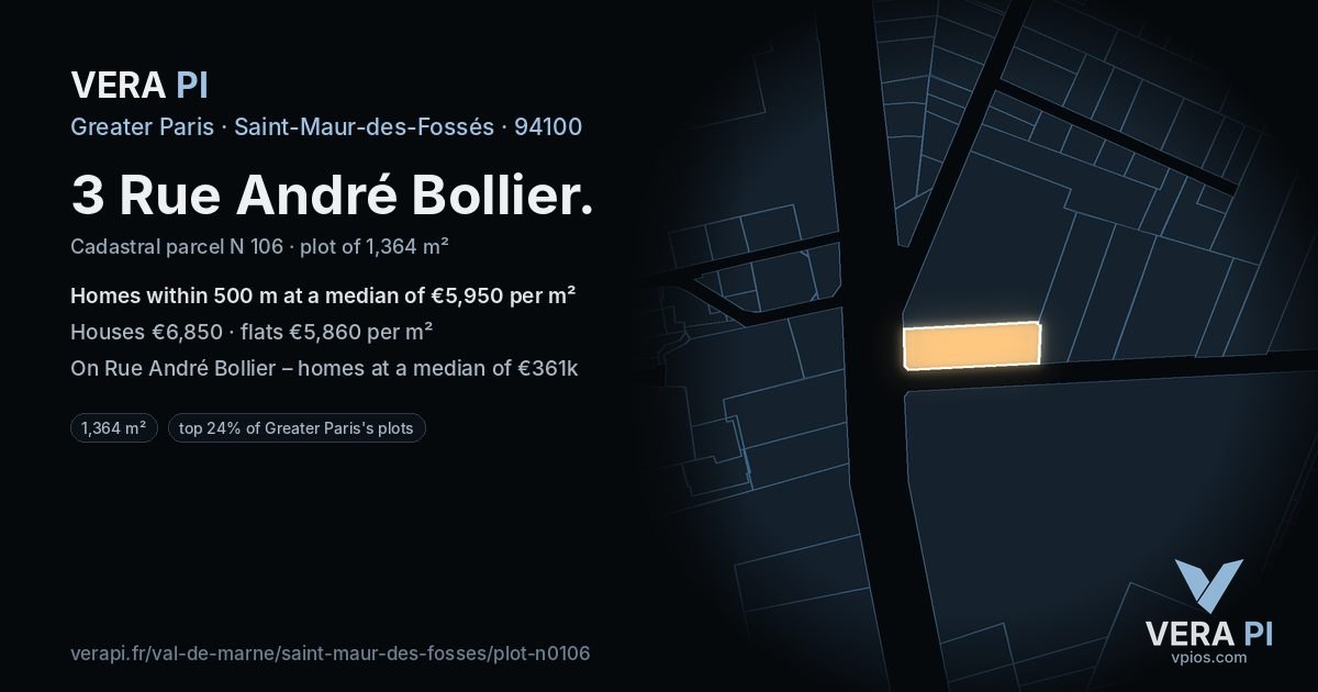3 Rue André Bollier, Saint-Maur-des-Fossés at night – the plot lit, the parcels around coloured by the prices near them