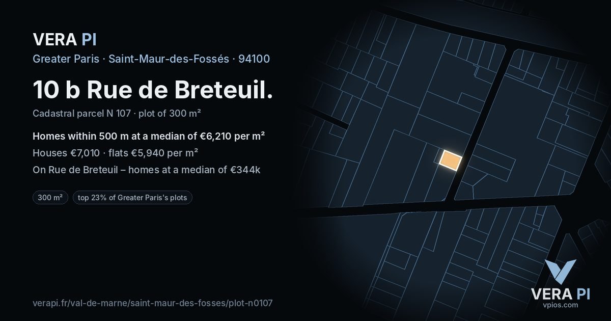 10 b Rue de Breteuil, Saint-Maur-des-Fossés at night – the plot lit, the parcels around coloured by the prices near them