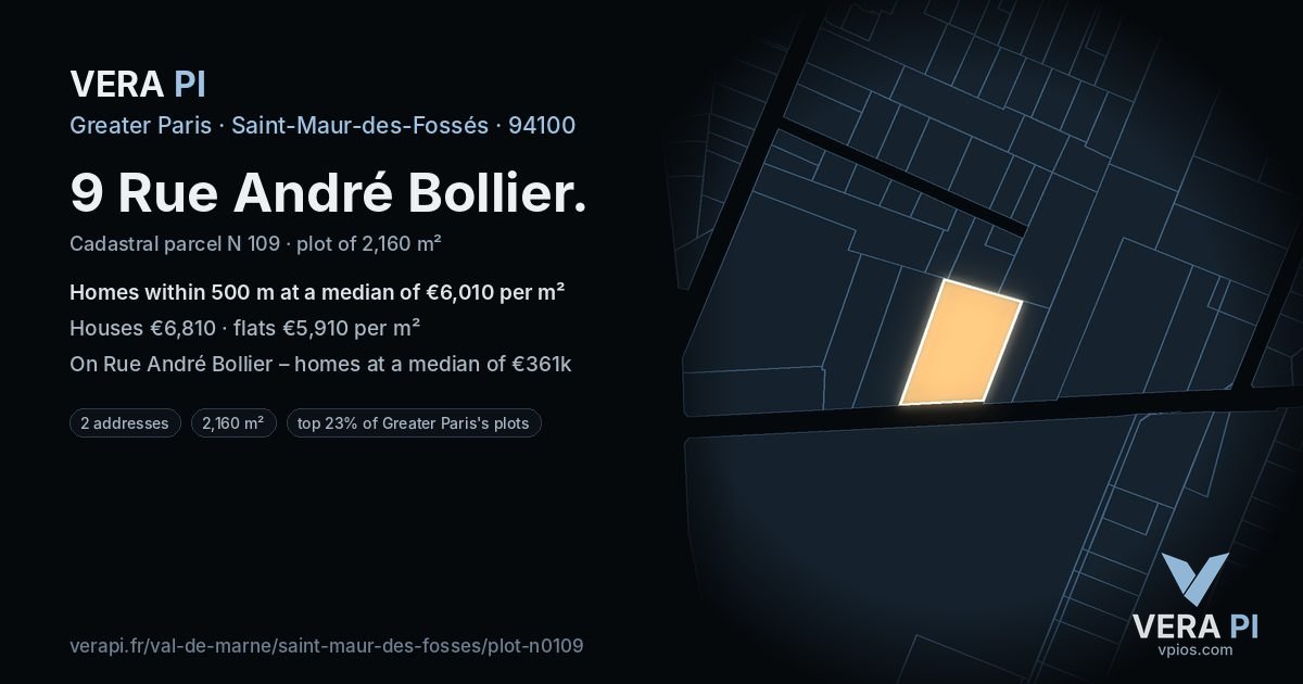 9 Rue André Bollier, Saint-Maur-des-Fossés at night – the plot lit, the parcels around coloured by the prices near them