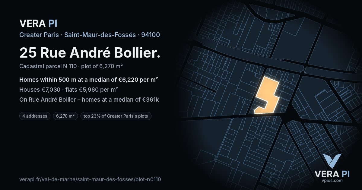 25 Rue André Bollier, Saint-Maur-des-Fossés at night – the plot lit, the parcels around coloured by the prices near them