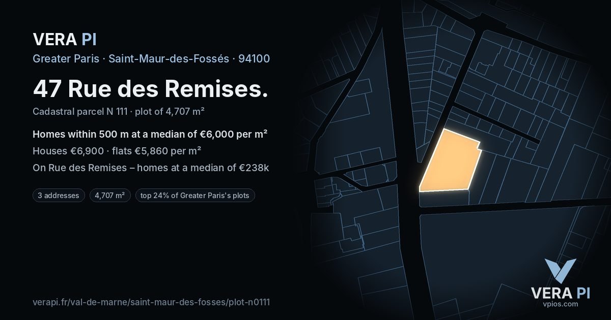 47 Rue des Remises, Saint-Maur-des-Fossés at night – the plot lit, the parcels around coloured by the prices near them