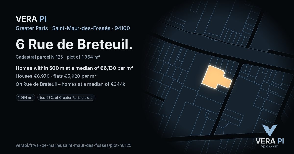 6 Rue de Breteuil, Saint-Maur-des-Fossés at night – the plot lit, the parcels around coloured by the prices near them