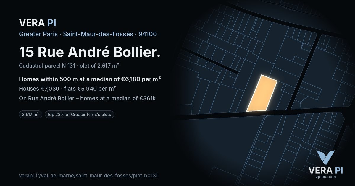 15 Rue André Bollier, Saint-Maur-des-Fossés at night – the plot lit, the parcels around coloured by the prices near them