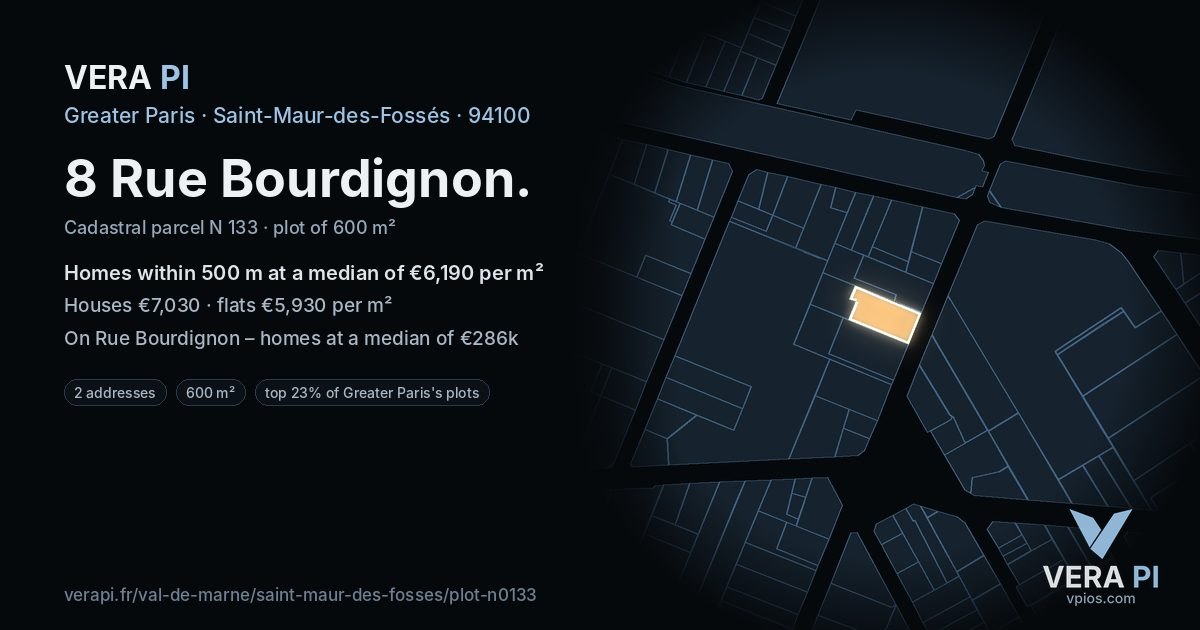 8 Rue Bourdignon, Saint-Maur-des-Fossés at night – the plot lit, the parcels around coloured by the prices near them