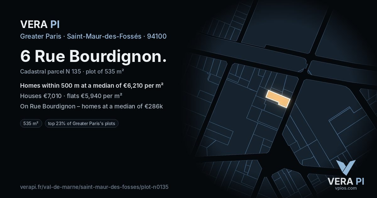 6 Rue Bourdignon, Saint-Maur-des-Fossés at night – the plot lit, the parcels around coloured by the prices near them