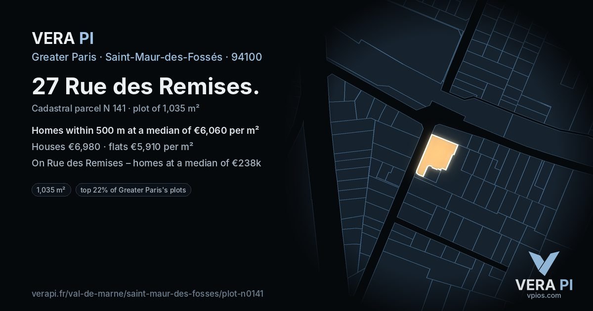 27 Rue des Remises, Saint-Maur-des-Fossés at night – the plot lit, the parcels around coloured by the prices near them