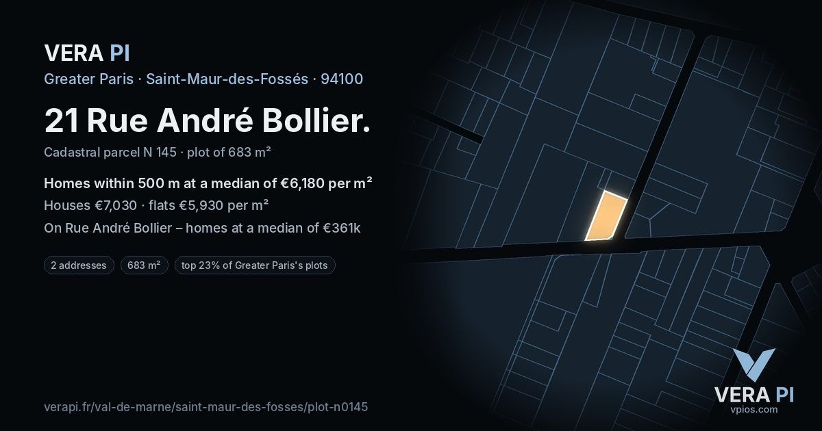 21 Rue André Bollier, Saint-Maur-des-Fossés at night – the plot lit, the parcels around coloured by the prices near them