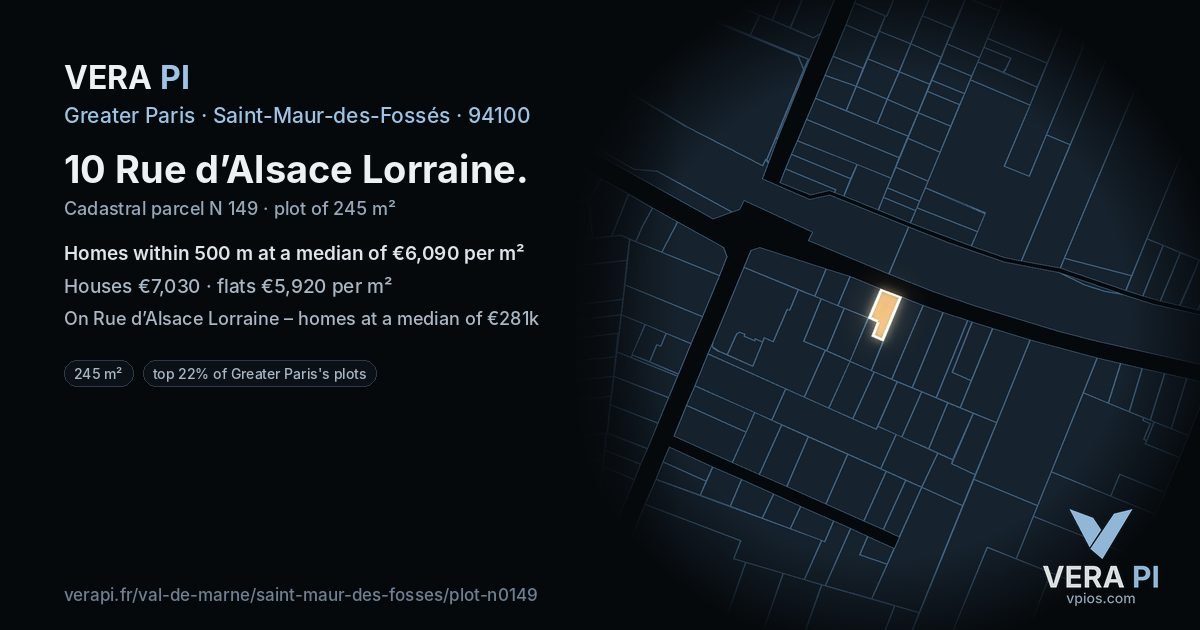 10 Rue d’Alsace Lorraine, Saint-Maur-des-Fossés at night – the plot lit, the parcels around coloured by the prices near them