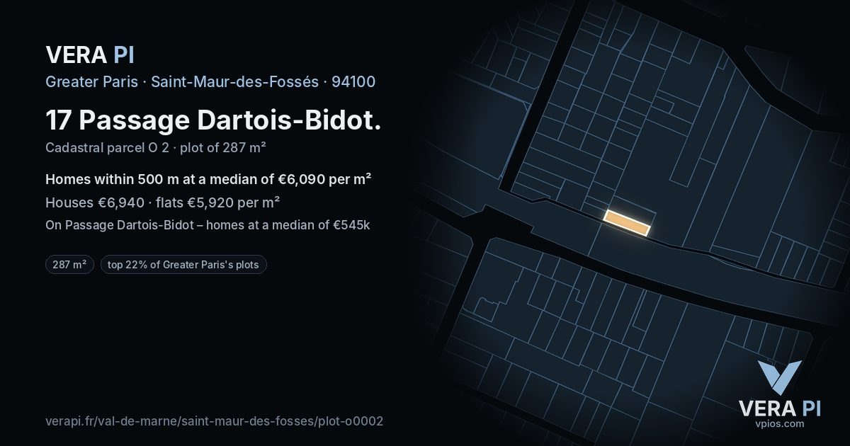 17 Passage Dartois-Bidot, Saint-Maur-des-Fossés at night – the plot lit, the parcels around coloured by the prices near them